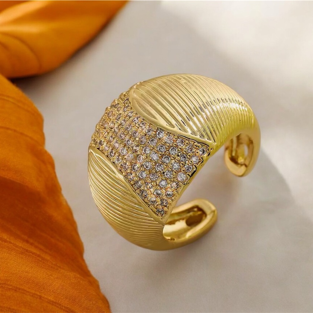 Dome Open Ring Cubic Zirconia 14k Gold Tone